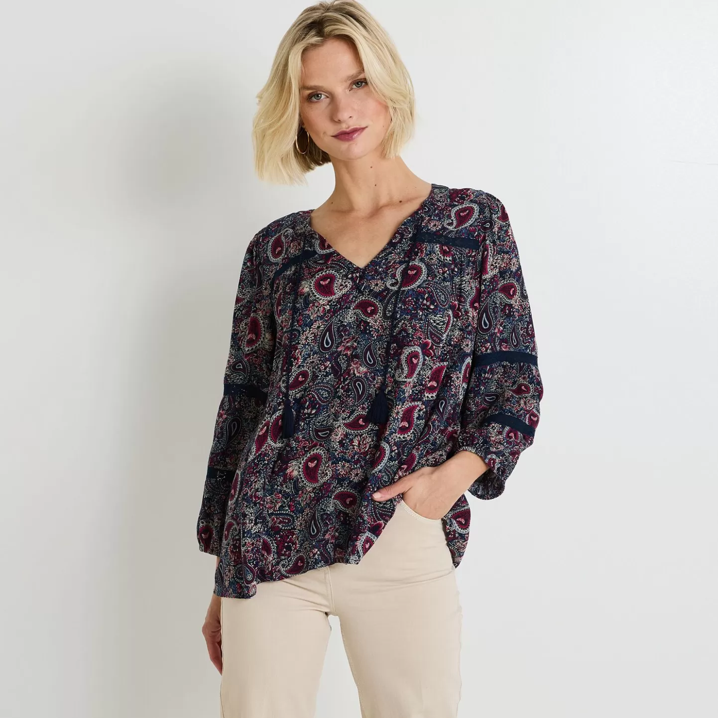 Grain de Malice Blouse Col V Femme- Chemisiers & Blouses