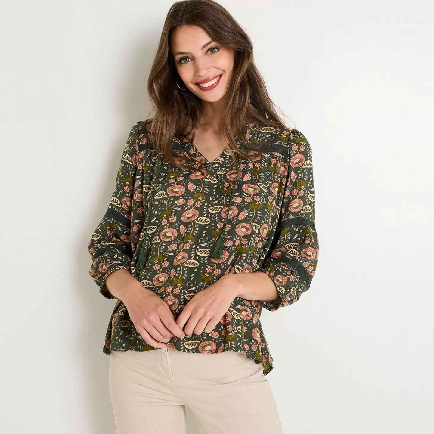 Grain de Malice Blouse Col V Femme- Chemisiers & Blouses