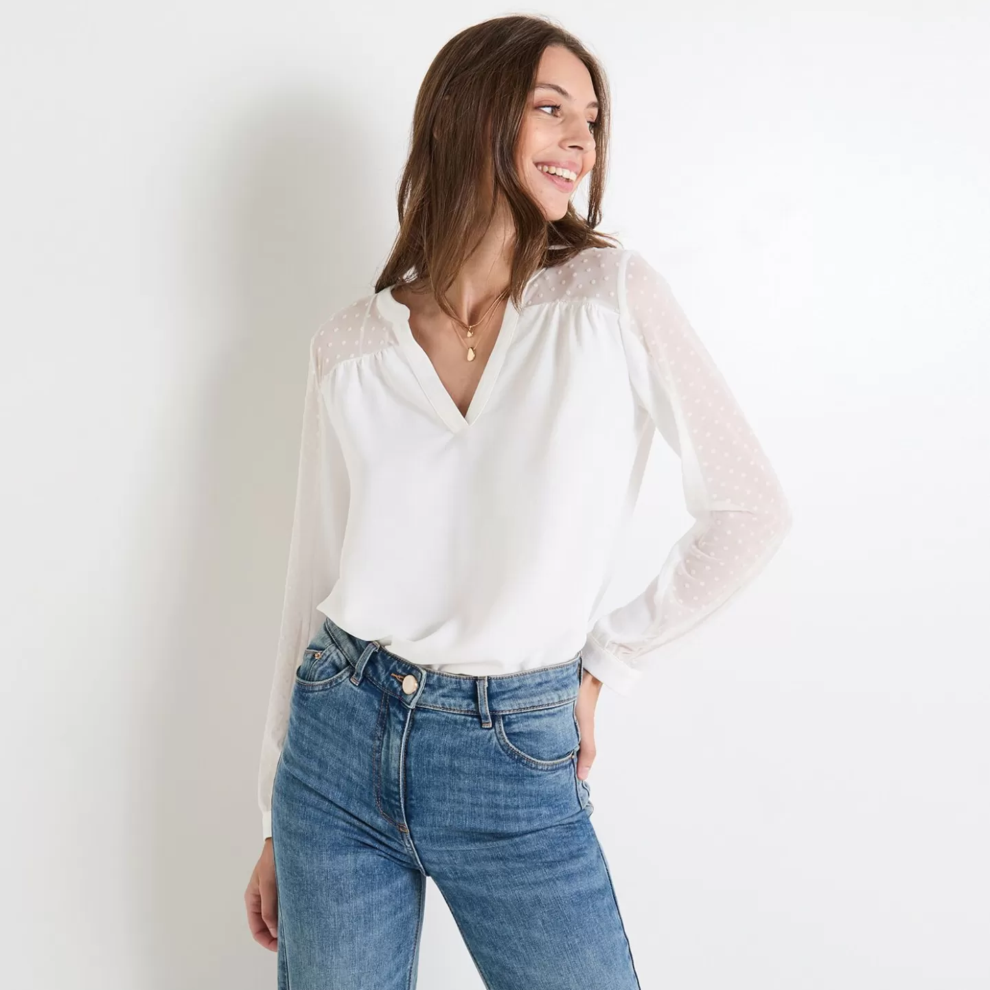 Grain de Malice Blouse Col V Femme- Chemisiers & Blouses