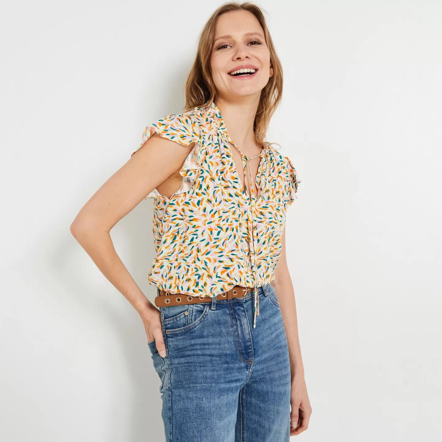Grain de Malice Blouse Col V Femme- Chemisiers & Blouses