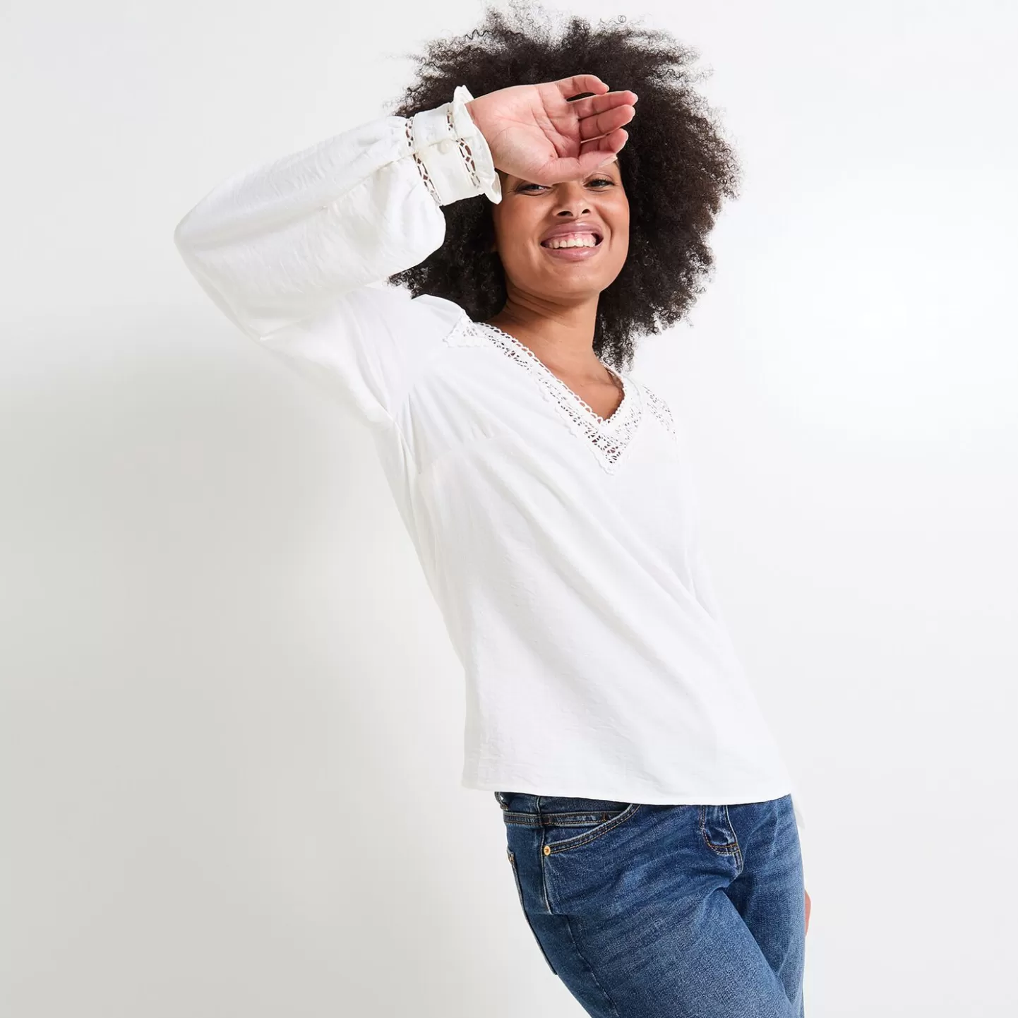 Grain de Malice Blouse Col V Femme- Chemisiers & Blouses