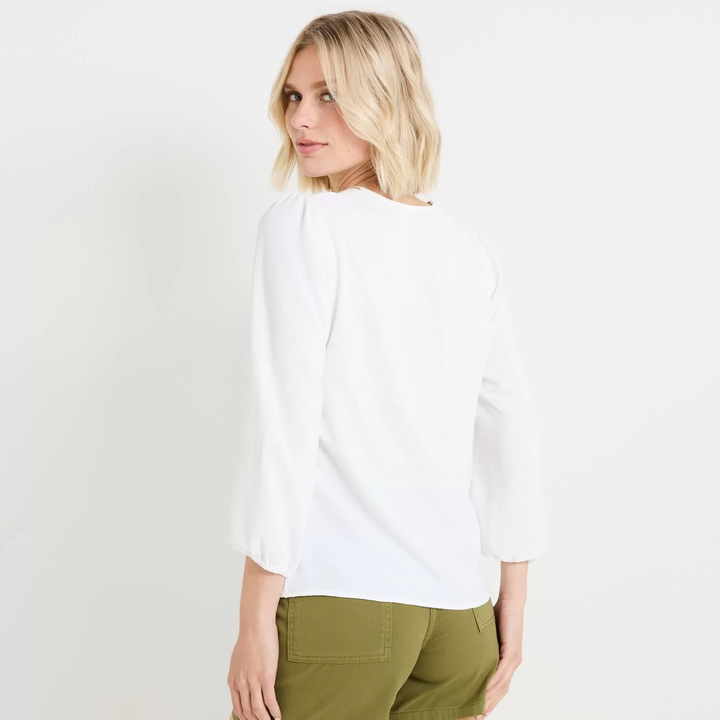 Grain de Malice Blouse Col V Manches 3/4 Femme- Chemisiers & Blouses