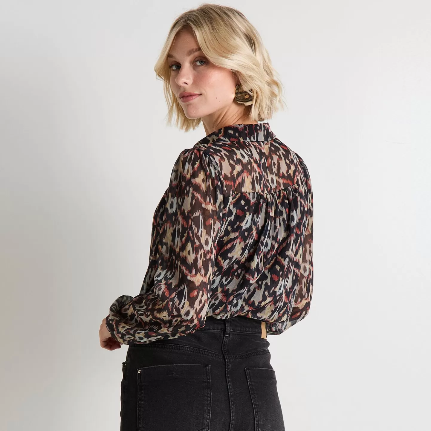 Grain de Malice Blouse Imprimée Col V Femme- Chemisiers & Blouses