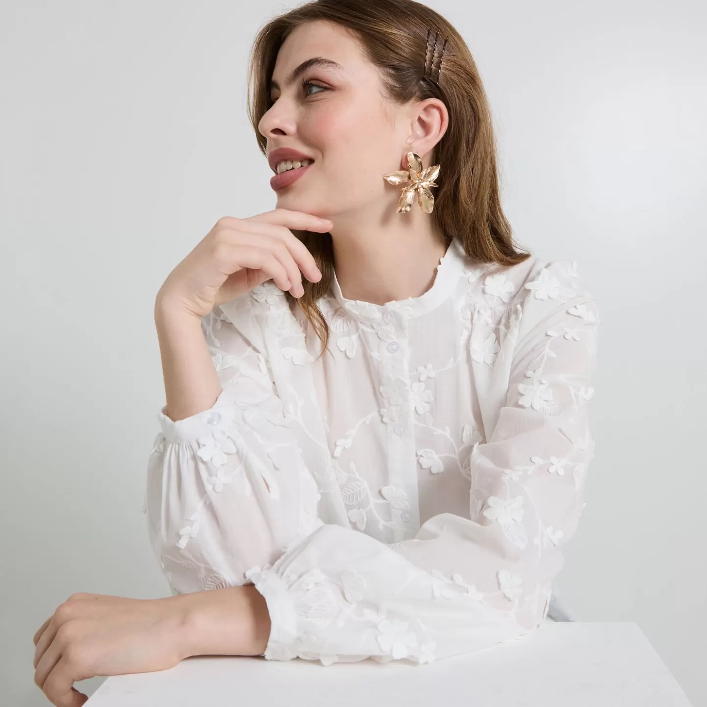 Grain de Malice Chemisier Col Mao Femme- Chemisiers & Blouses