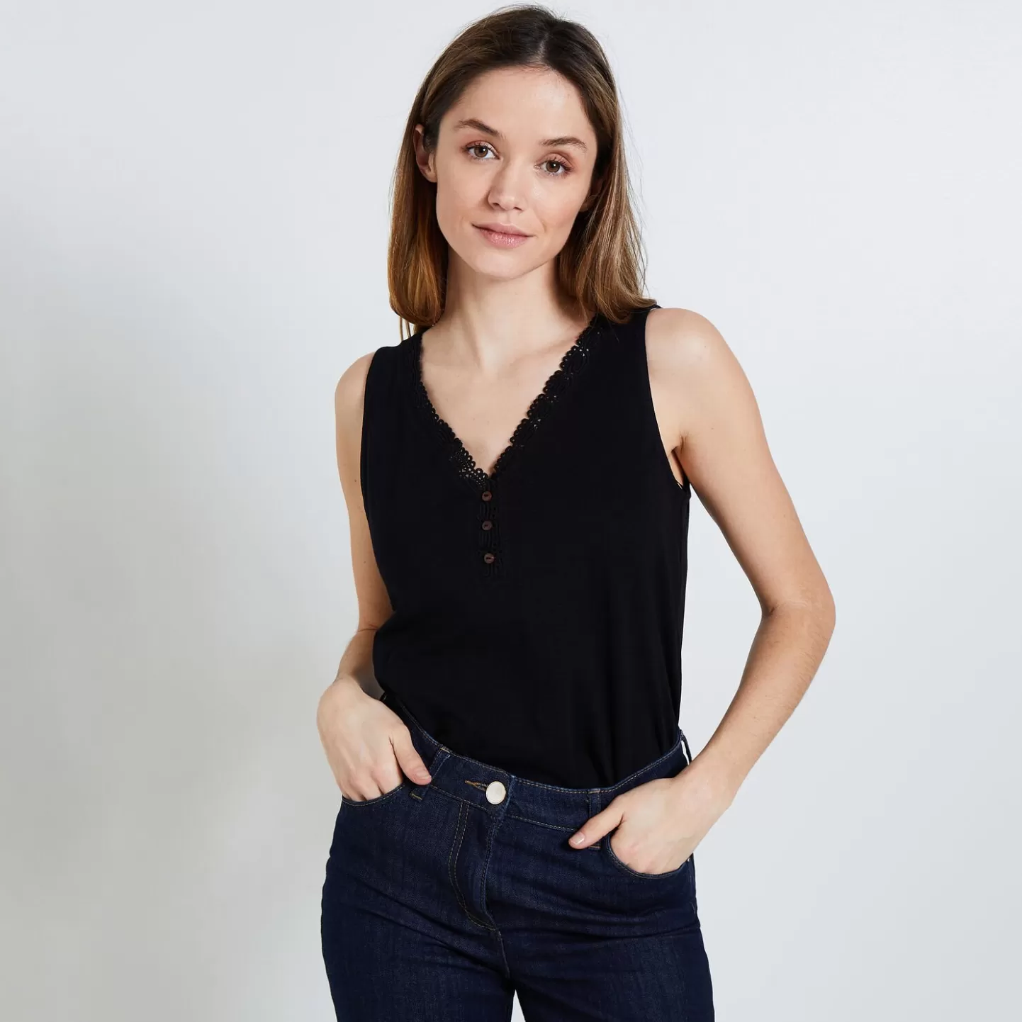 Grain de Malice Débardeur Col V Femme- T-Shirts & Tops