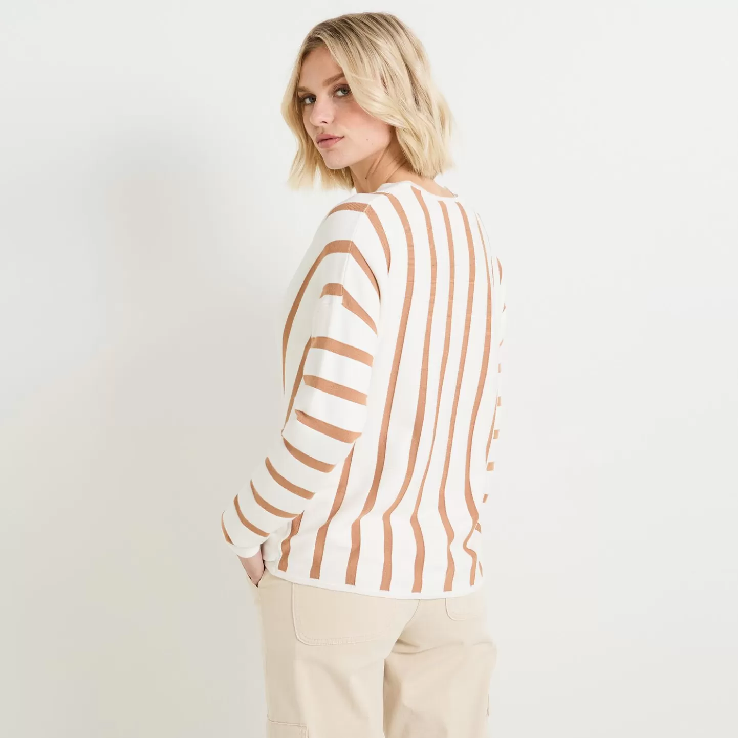 Grain de Malice Pull Col V à Rayures Femme- Pulls & Sweats