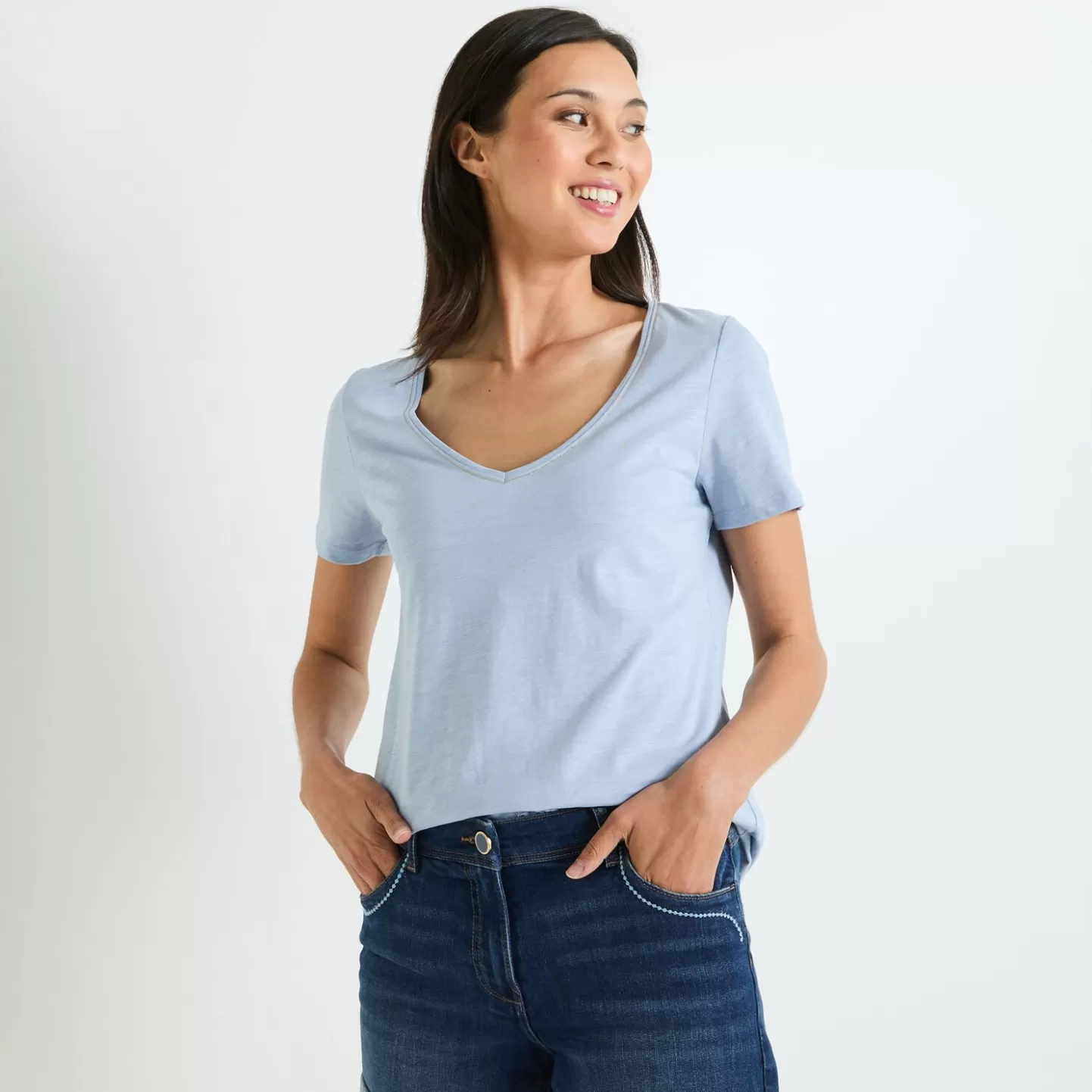 Grain de Malice Tshirt Basique Col V Femme- T-Shirts & Tops