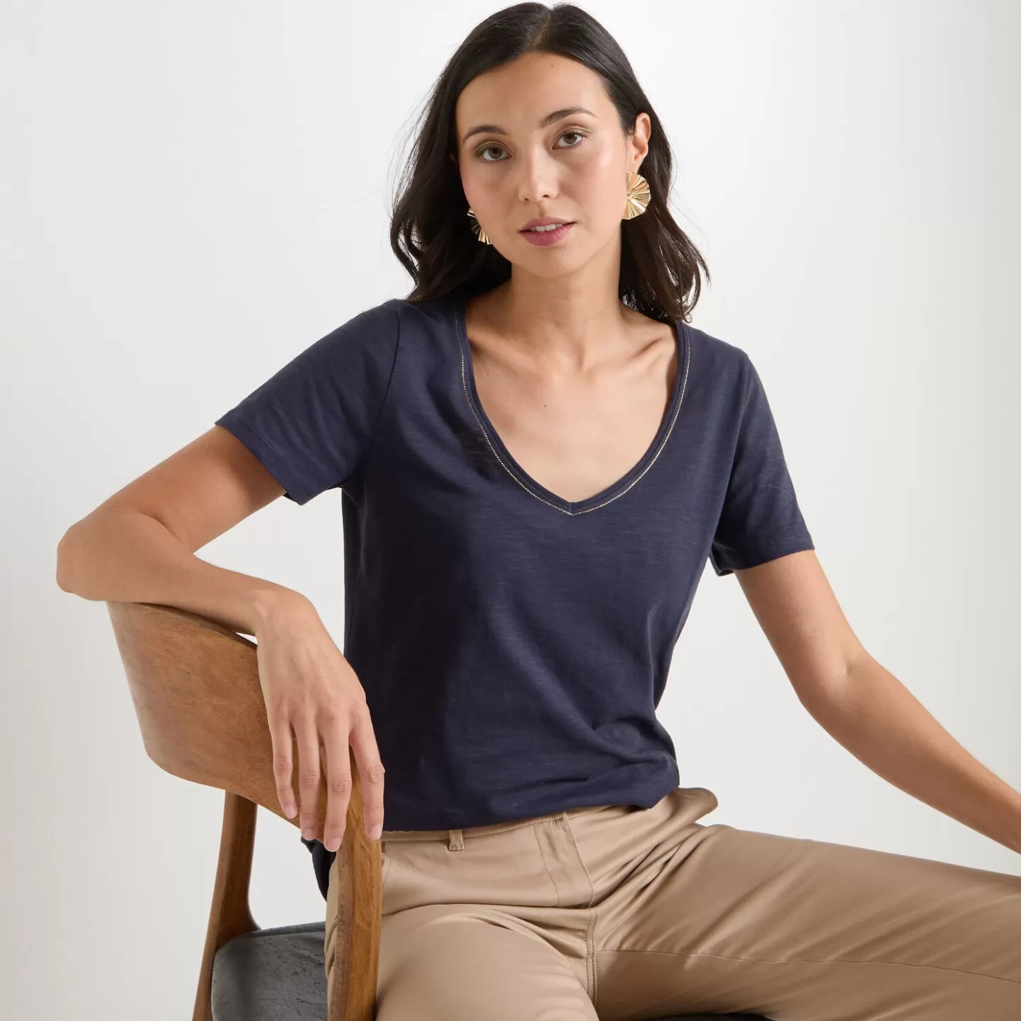 Grain de Malice Tshirt Basique Col V Femme- T-Shirts & Tops