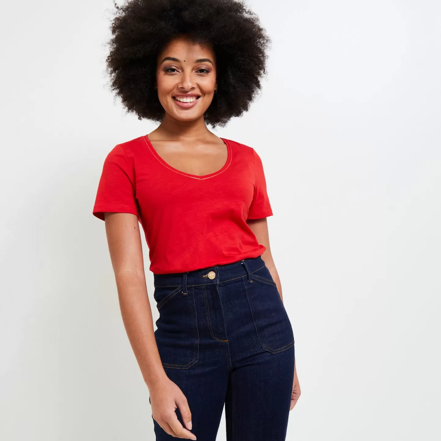 Grain de Malice Tshirt Basique Col V Femme- T-Shirts & Tops