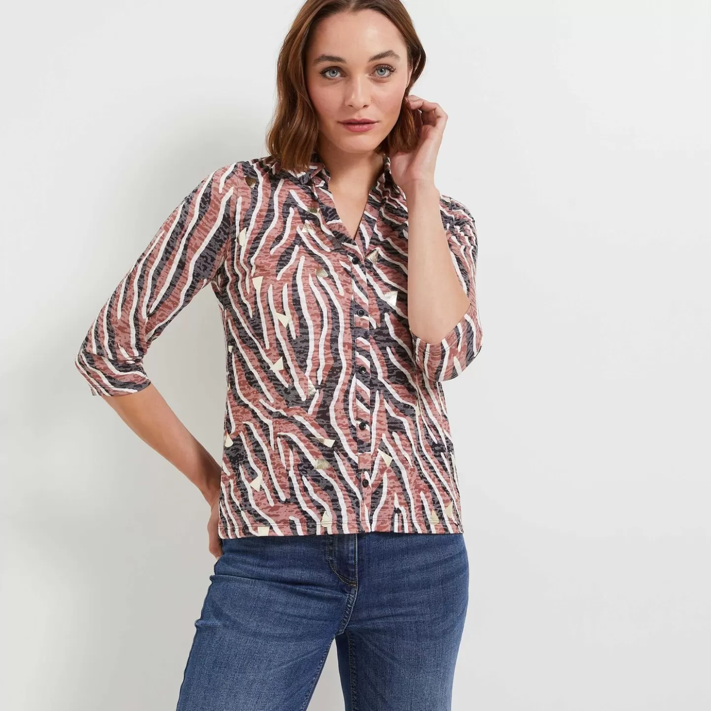 Grain de Malice T-shirt Col Chemise Imprimé- Chemisiers & Blouses