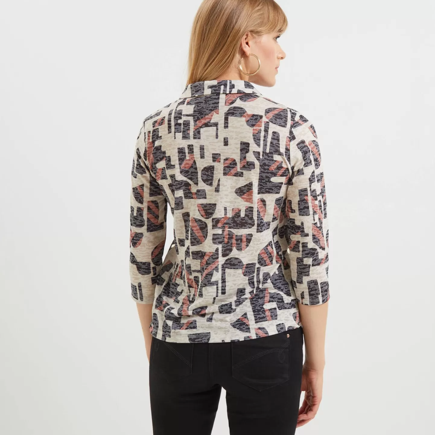 Grain de Malice T-shirt Col Chemise Imprimé- Chemisiers & Blouses