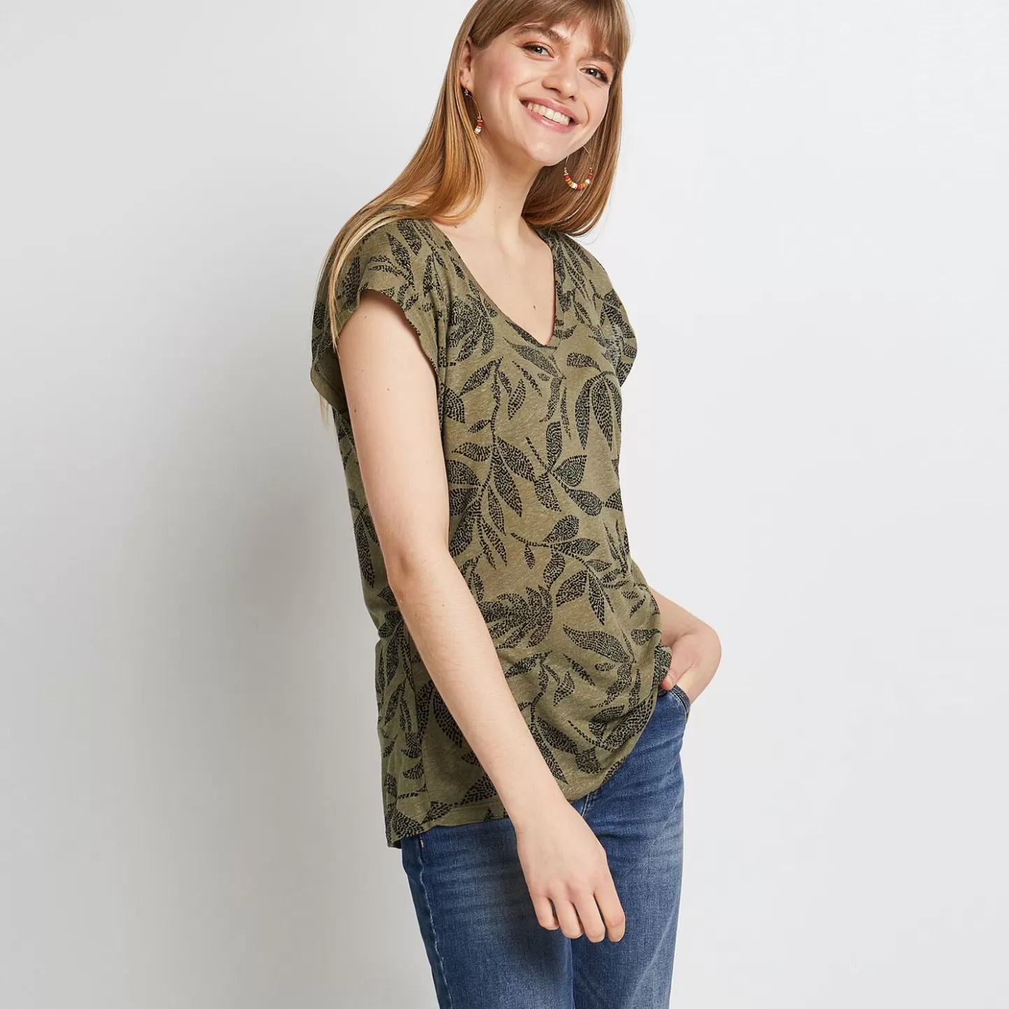 Grain de Malice Tshirt Imprimé En Lin Mélangé Femme- T-Shirts & Tops
