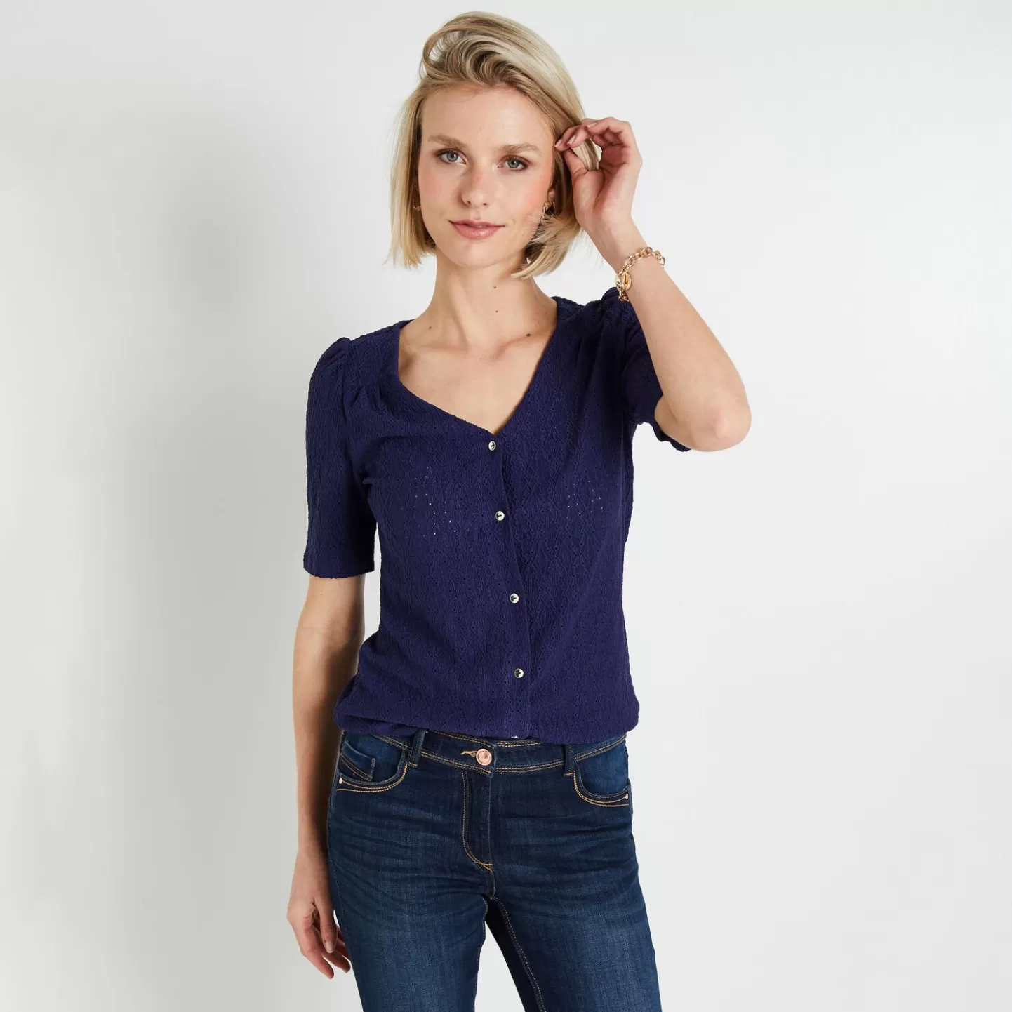 Grain de Malice Tshirt Maille Ajourée Femme- T-Shirts & Tops