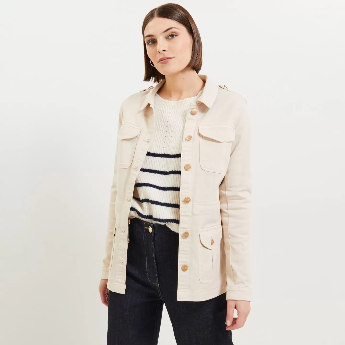Grain de Malice Veste Saharienne Denim Femme- Jeans | Vestes & Blousons